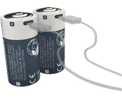 Laddbara batterier LUMAK PRO C Baby 1,5V 3000 mAh Li-ion 2 st. kan laddas upp med mit USB-C