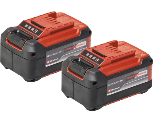 Två Einhell 5.2 Ah 18 volt Power X-Change-batterier