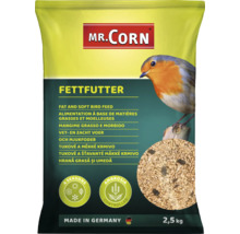 Mr. Corn fettfoder i säck om 2,5 kilogram med en bild av en rödhake