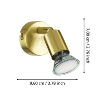 Vägglampa med måtten 9,60 cm gånger 7,00 cm.