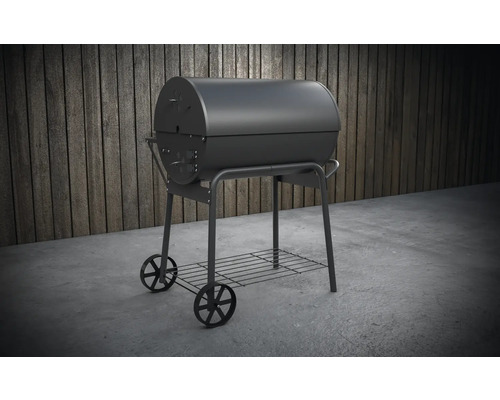 Vridbar grill med förvaringsgaller och hjul