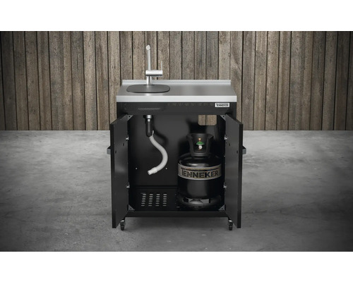 Grillvagn med diskho och gasflaska i underskåpet