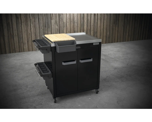 Grillvagn med skärbräda, förvaringsfack och hjul