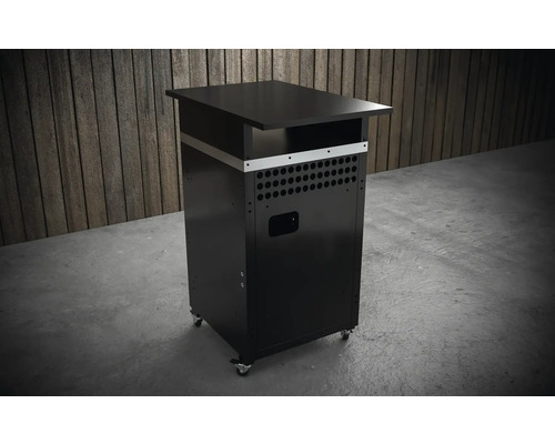 Svart mobilt talarstol med perforerad platta