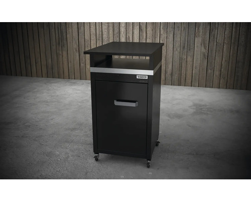 Svart underskåp med låda och hjul