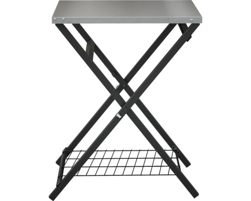 Fällbart bord med metallplatta och förvaringsgaller