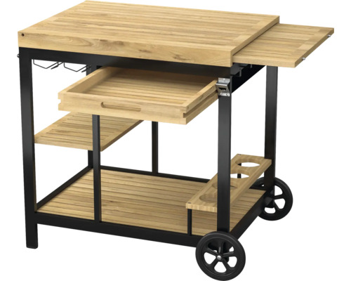 Serveringsvagn i trä med förvaringsutrymme och hjul