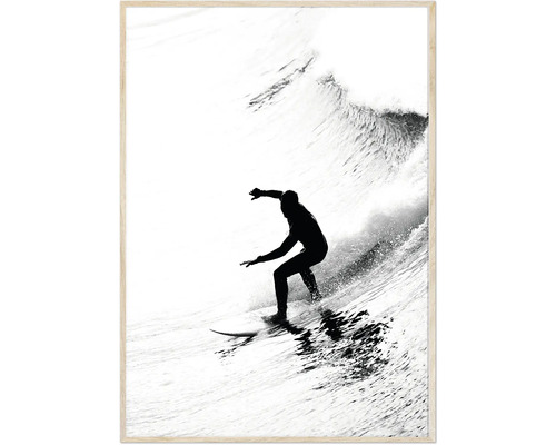 Inramad tavla Surfer BW 50x70cm