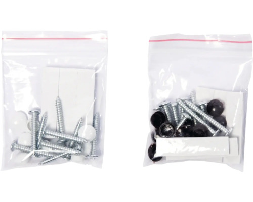 Två påsar med skruvar och täcklock