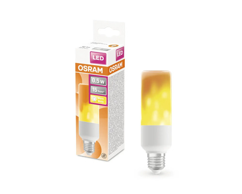 Osram LED-lampa med flameffekt och förpackning