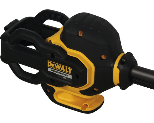 DeWalt-logotyp på en 54 volts batteridriven grästrimmer