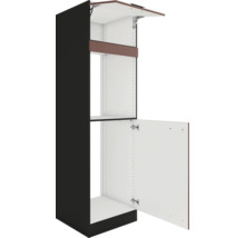Kökskåp med öppen dörr och lucka