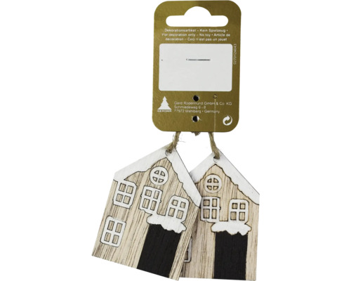 Julhänge trähus natur 4,5x6,5cm 2-pack