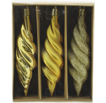 Tre spiralformade julgranskulor i förpackning