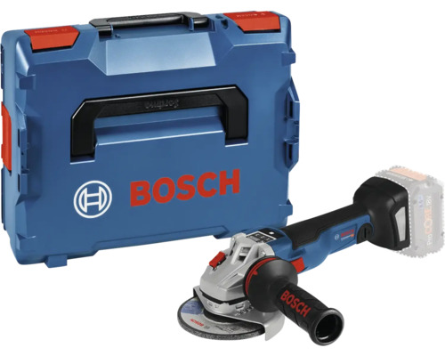 Batteridriven vinkelslip med tillbehörsväska och Bosch-logotyp