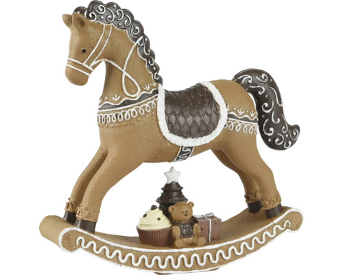 Dekorativ gungande häst med teddybjörn, present och gran som juldekoration