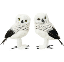 Två dekorativa vita ugglafigurer