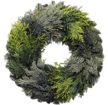 Dekorativ dörrkrans av grangrenar