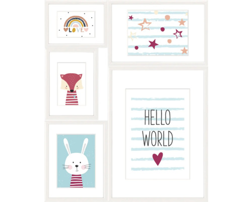 Bildcollage Vit Hello World 5 delar