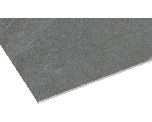 Grå keramisk platta med marmorlook.