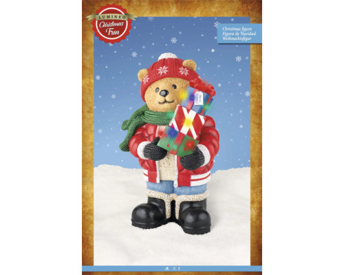 Dekorativ figur Nallebjörn med presenter och vinterkläder