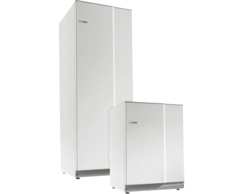 Varmvattenberedare NIBE Compact-CU 200 Steatit golvstående 22 mm 9 bar 176 liter vit kopparfordrad/stål 6933445 Två Nibe värmepumpar i olika storlekar