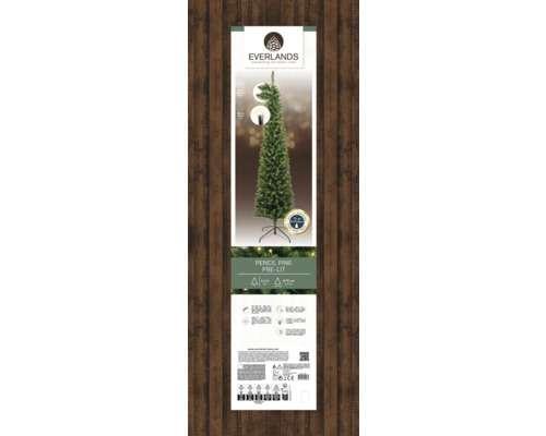 Förpackning av en upplyst Everlands Pencil Pine konstgran