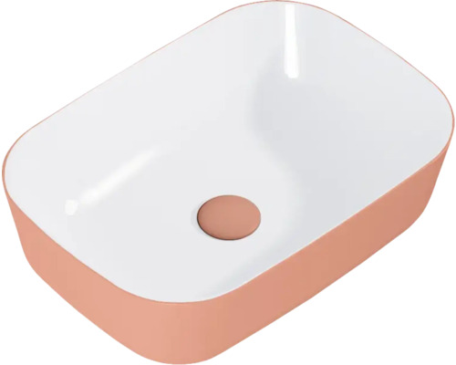 Handfat JUNGBORN Nonus Decem terra purpurrosa matt vit blank 45,5x13,5x32,5 cm Tvättställ för bänkskiva i keramik, rektangulärt med rundade hörn