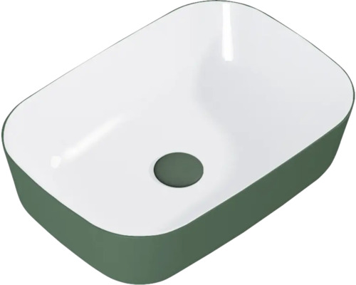 Handfat JUNGBORN Nonus Decem forrest grön matt vit blank 45,5x13,5x32,5 cm Tvättställ av keramik för badrum