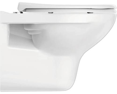 Vägghängd toalett av keramik med toalettsits