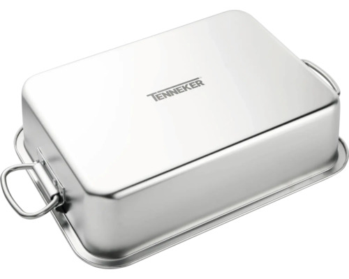 Tenneker Logotyp på en rektangulär rostfri stålform med handtag