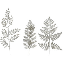 Tre dekorativa grenar med bladmönster