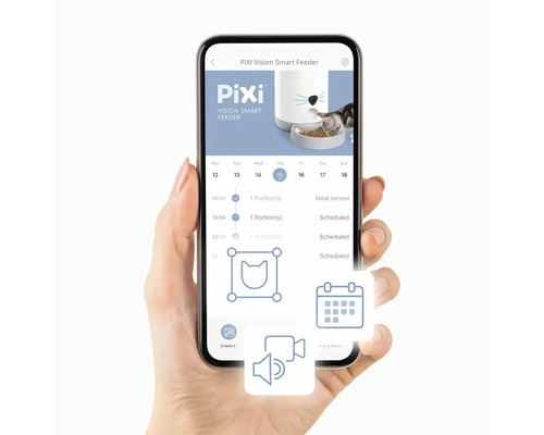 Smartphone med app för att styra en foderautomat för katter