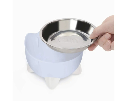 Kattskål med rostfritt stålinlägg och blå bas