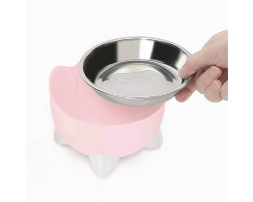 Upphöjd foderautomat för katter med skål i rostfritt stål