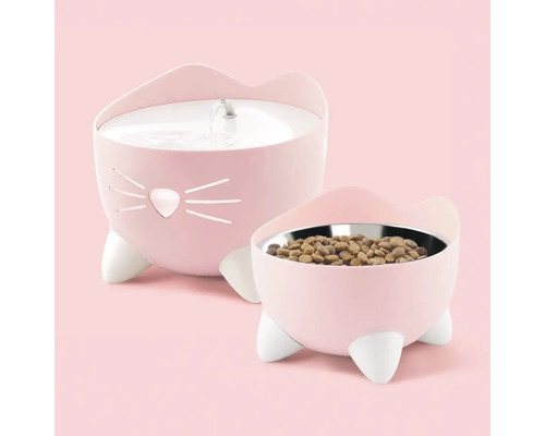 Kattmatsset med matskål och dricksfontän i kattdesign