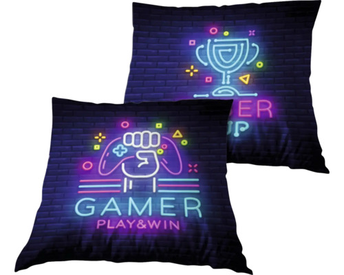 Kudde Gamer Play & Win blå/rosa 45x45cm