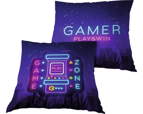 Kudde Gamer Play & Win blå/rosa 45x45cm