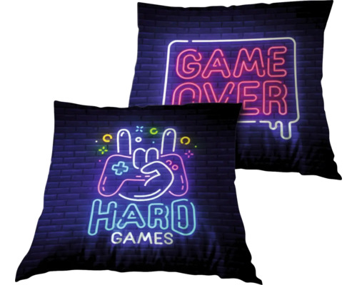 Kudde Gamer Hard Games blå/rosa 45x45cm