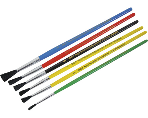 Set med sex borstborstar med färgade handtag