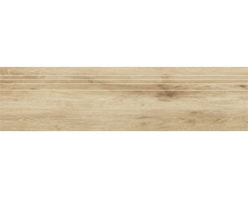Trappsteg MIRAVA Bergen beige cedar matt träoptik 29,5x120x0,9 cm Keramisk platta med träutseende och trappnosprofil