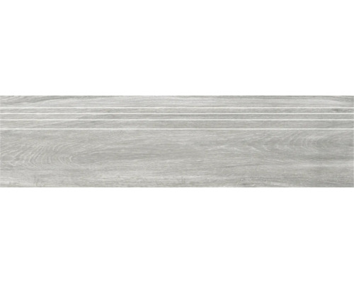 Trappsteg MIRAVA Bergen grå matt träoptik 29,5x120x0,9 cm Keramisk platta med träutseende och räfflad yta