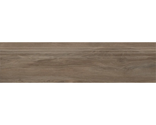 Trappsteg MIRAVA Bergen brun henna matt träoptik 29,5x120x0,9 cm Träimitation klinker för trappor med räfflor