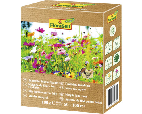 Blomsterfrön FLORASELF Nature fjärilsäng ca 100m² FloraSelf Fjärilsäng blandning fröpaket för 50 till 100 kvadratmeter