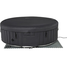Uppblåsbar rund bubbelpool med lock på golvskyddsmattor