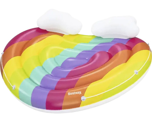 Uppblåsbar luftmadrass med regnbågsmönster och huvudstöd
