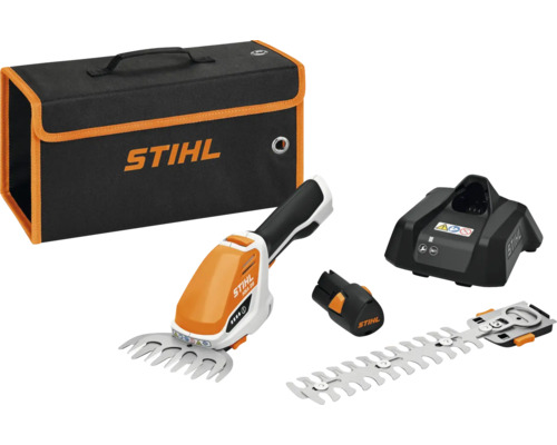STIHL batteridriven grässax set med väska, laddare och batteri