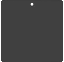 Mörkgrå, fyrkantig platta med upphängningshål