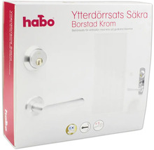 Habos dörrbeslagsats Säkra borstad krom för ytterdörrar i kartong