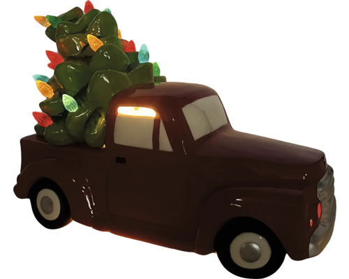 Dekorativ lastbilsfigur med julgran och ljus
